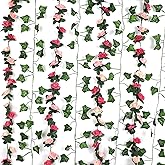 BLEUM CADE 5 Pcs 41Ft Flower Garland Artificial Rose Vines with 5 Pcs 34.5Ft Fake Ivy Vines, Hanging Fake Flower Vines for Wedding Party Valentines Day Christmas Wall Room Decor Aesthetic