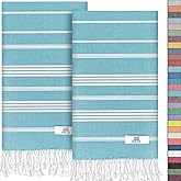 EPHESUS TOWELS Turkish Hand Towels - Set of 2 | 18" x 30" Decorative Boho Guest Bath Towel for Bathroom, Kitchen, Face, Hair, Tea, Dishcloth (Sultan, Turquoise)