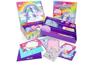 Original Stationery Unicorn Letter Writing Kit - 45-Piece Multi-Color Paper & Sticker Set With Purple Storage Box - Stationery & Letter Paper for Girls