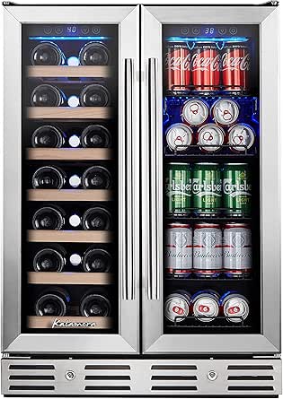 Kalamera Wine and Beverage Refrigerator, Kalamera 24” Under Counter Dual Zone Wine Cooler for Home - Built in Wine Fridge w/ 20 Bottles and 78 Cans Capacity