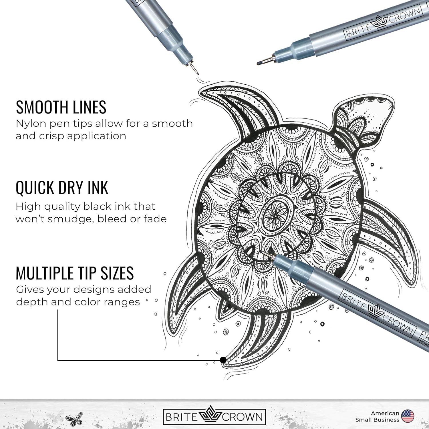 Premium Drawing Pens - Set of 10 Various Size Tip Fineliner Pens 0.2mm to 1.0mm Width Tips, Plus 2.5mm Calligraphy Brush-Tip Pen : Office Products