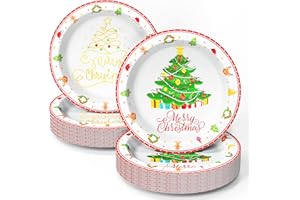 BYSNOW Christmas Paper Plates, 100pcs Christmas Party Paper Plates Set, Winter Party Dinnerware Plates, 10 Inches Disposable Paper Plates for Christmas