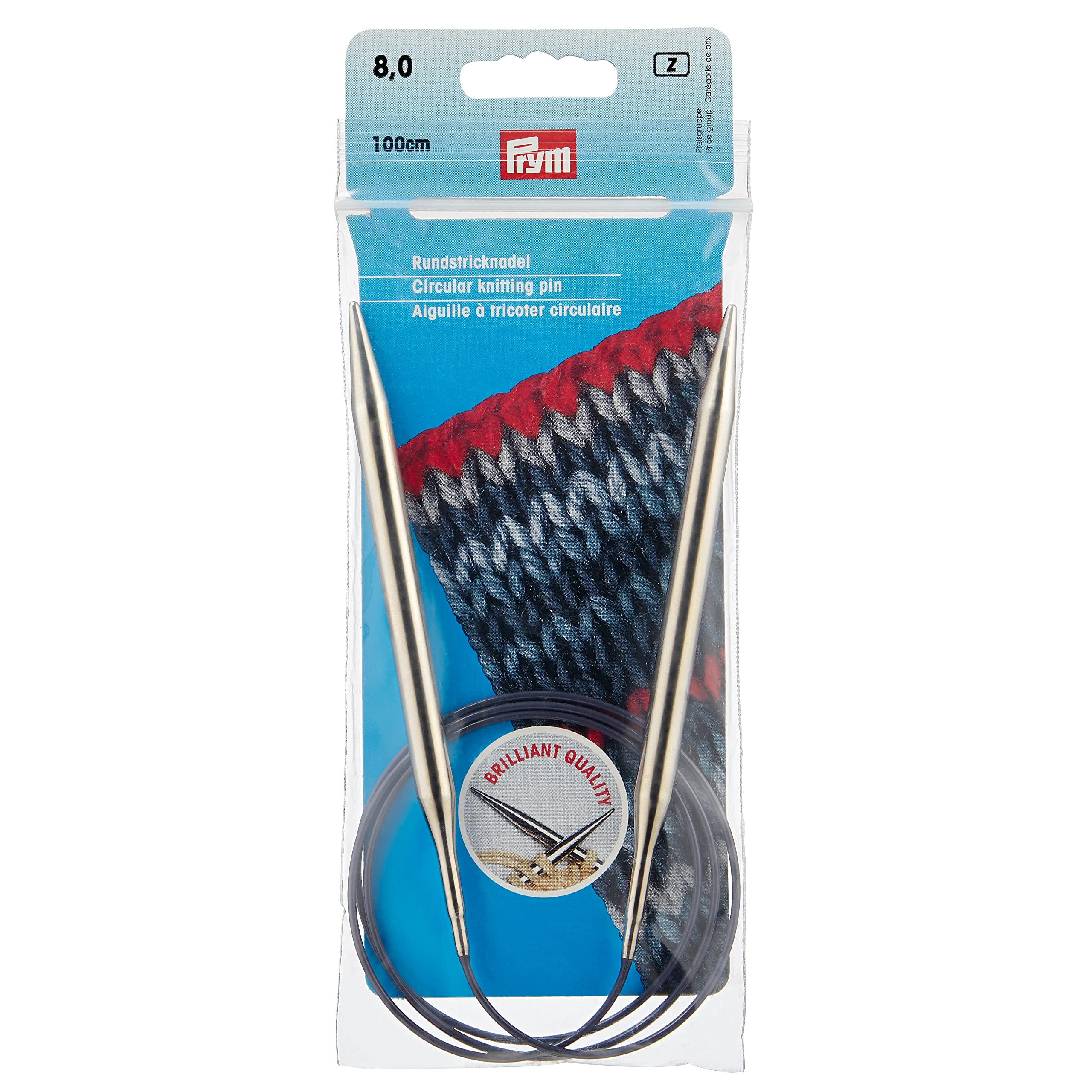 Prym Circular Knitting Needle, Brass, Silver, 8 mm