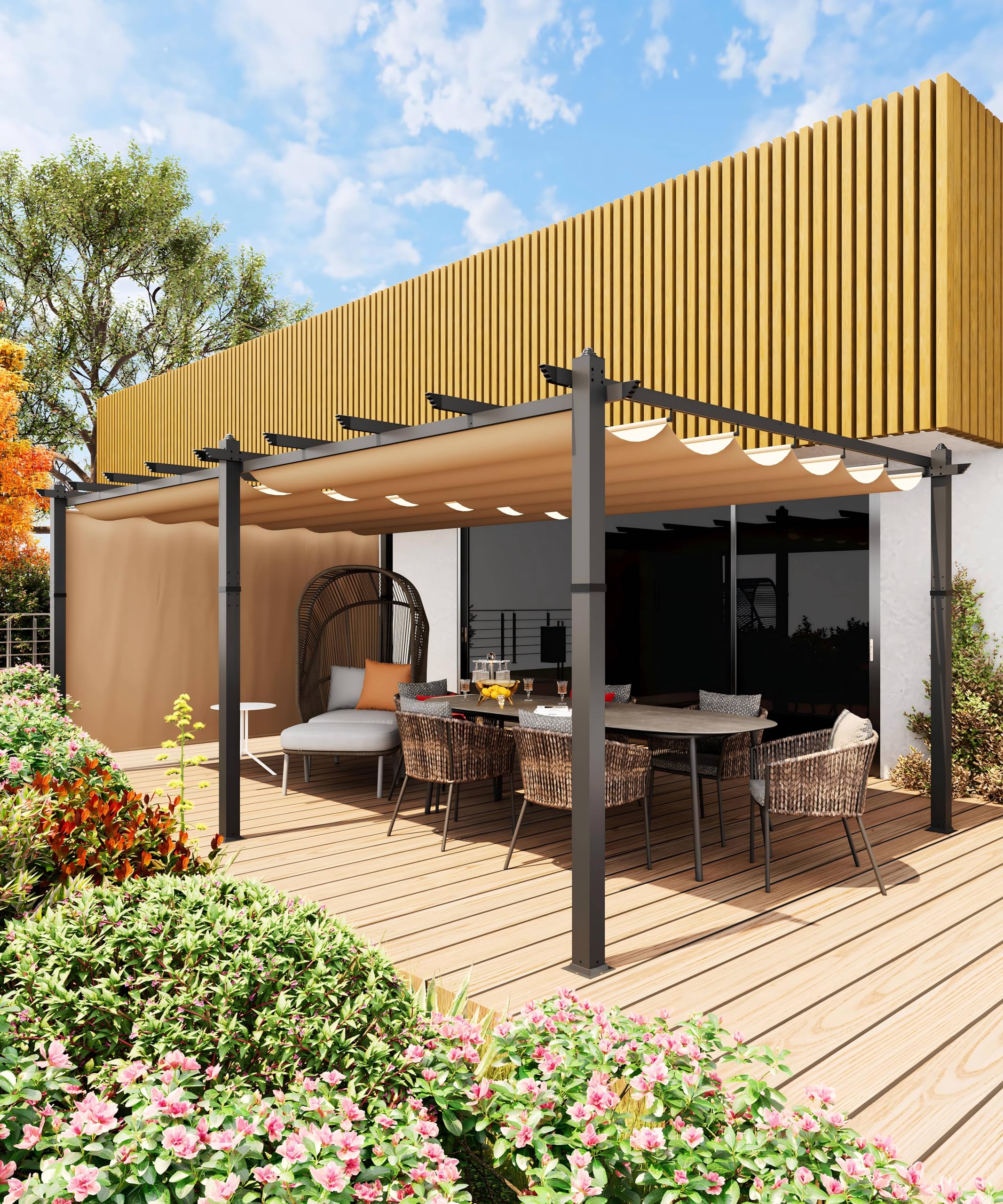Photo 1 of ***FACTORY SEALED***GarveeLife 12x20 Ft Aluminum Pergola, Outdoor Metal Pergola with Adjustable Canopy, Reinforced Frame Outdoor Shelter for Backyard, Garden and Deck- Khaki