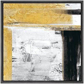 SIGNWIN Framed Canvas Wall Art Black, Gold, White...