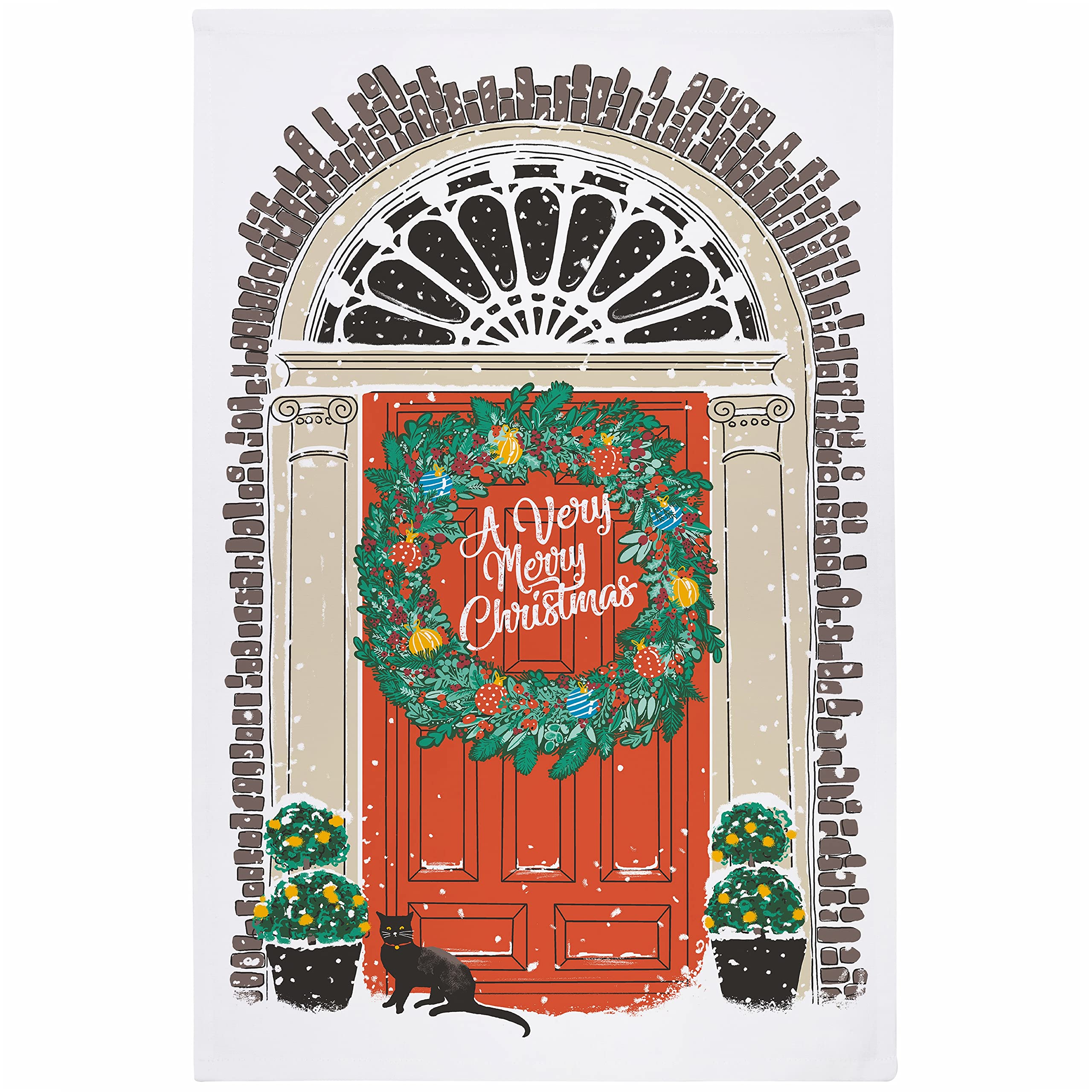 Ulster Weavers Christmas Recycled Cotton Blend Tea Towel Made in Northern Ireland, UK - Multicoloured - Georgian Front Door