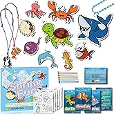 Deluxe Ocean Shrink Art Kit - 24 Pre-Cut Shrinky Dink Keychain Making Kit for Kids 6-8-12 - Includes Fun Fact Cards, Cords, Chains - DIY No-Mess Craft Activity - Birthday Party Favors &amp; Christmas Gift