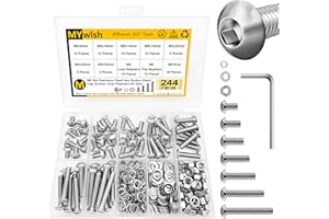 MYWISH 244Pcs M5 Screw Assortment Kit 304 Stainless Steel Button Head Socket Cap Metric Screws Bolts, Spring Lock & Flat Washers/Nuts/Hex Wrenches M5*8/10/12/16/20/25/30mm