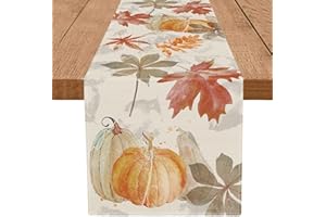 GAGEC Fall Table Runner Pumpkin Maple Leaf Watercolor Vintage Table Runners Seasonal Autumn Thanksgiving Harvest Home Kitchen Dining Party Decorations 13x72 Inch