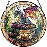 Dragon Decorative Stained Glass Sun Catcher - 7.87 Inch Bookshelf Decoration, Stained Glass Window Hanging Decoration, Suitable for Fantasy Lovers, Fantasy Gift for Friends, Family, Classmates