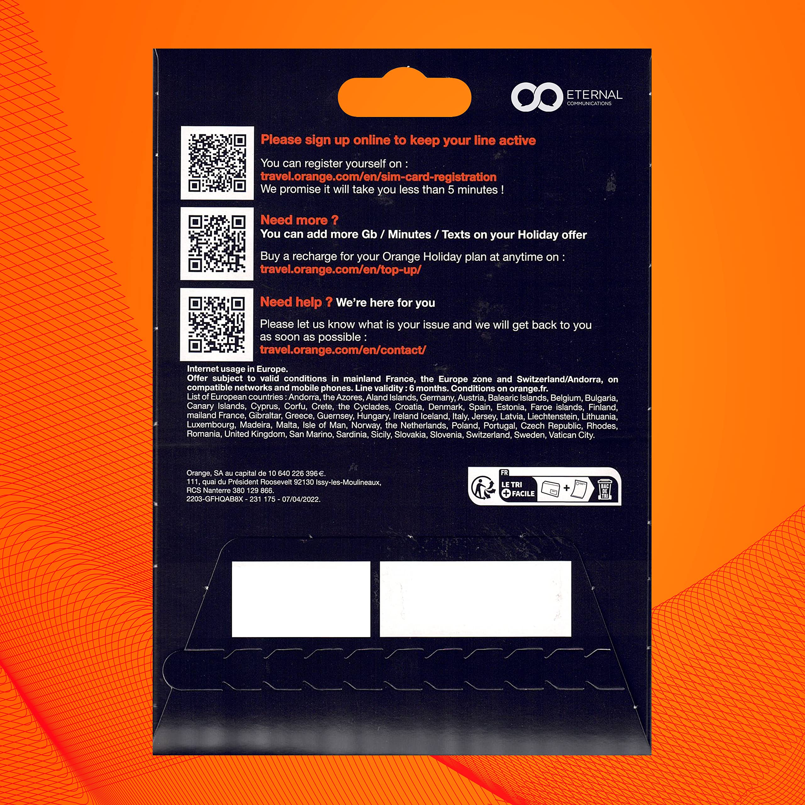 Preloaded Orange Travel Sim Card Now with 30GB of 4G Data, Unlimited Calls & Texts in Europe, 120 mins + 1000 SMS from Europe to Worldwide (Lasts for 31 Days). Tethering Allowed