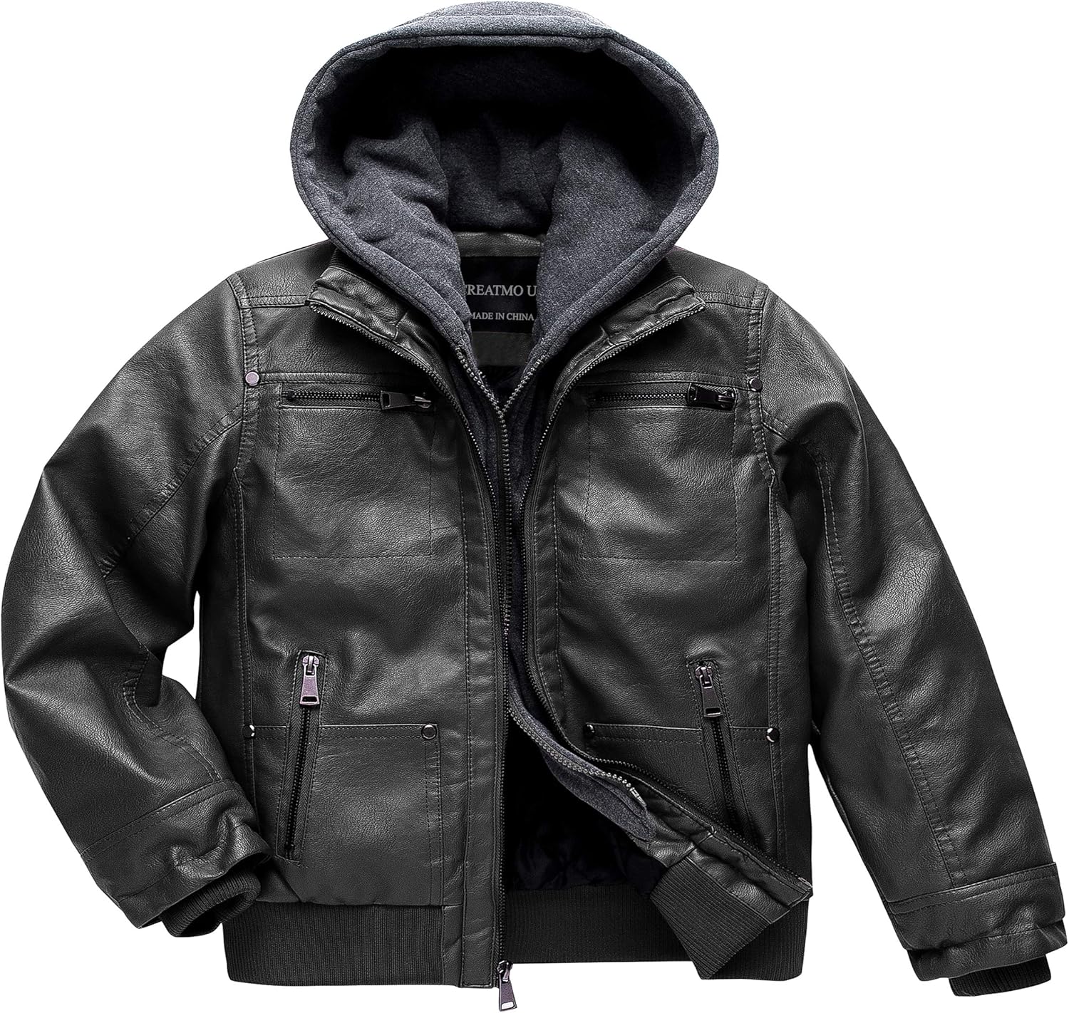 Boy's Faux Leather Jacket Windproof Warm Winter Coat Kids