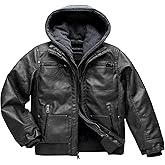 Boy's Faux Leather Jacket Windproof Warm Winter Coat Kids Bomber Outerwear Waterproof PU Motorcycle Jacket