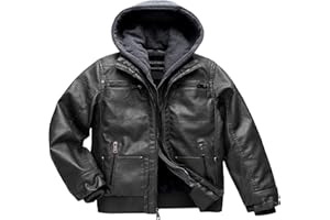 CREATMO US Boy's Faux Leather Jacket Windproof Warm Winter Coat Kids Bomber Outerwear Waterproof PU Motorcycle Jacket
