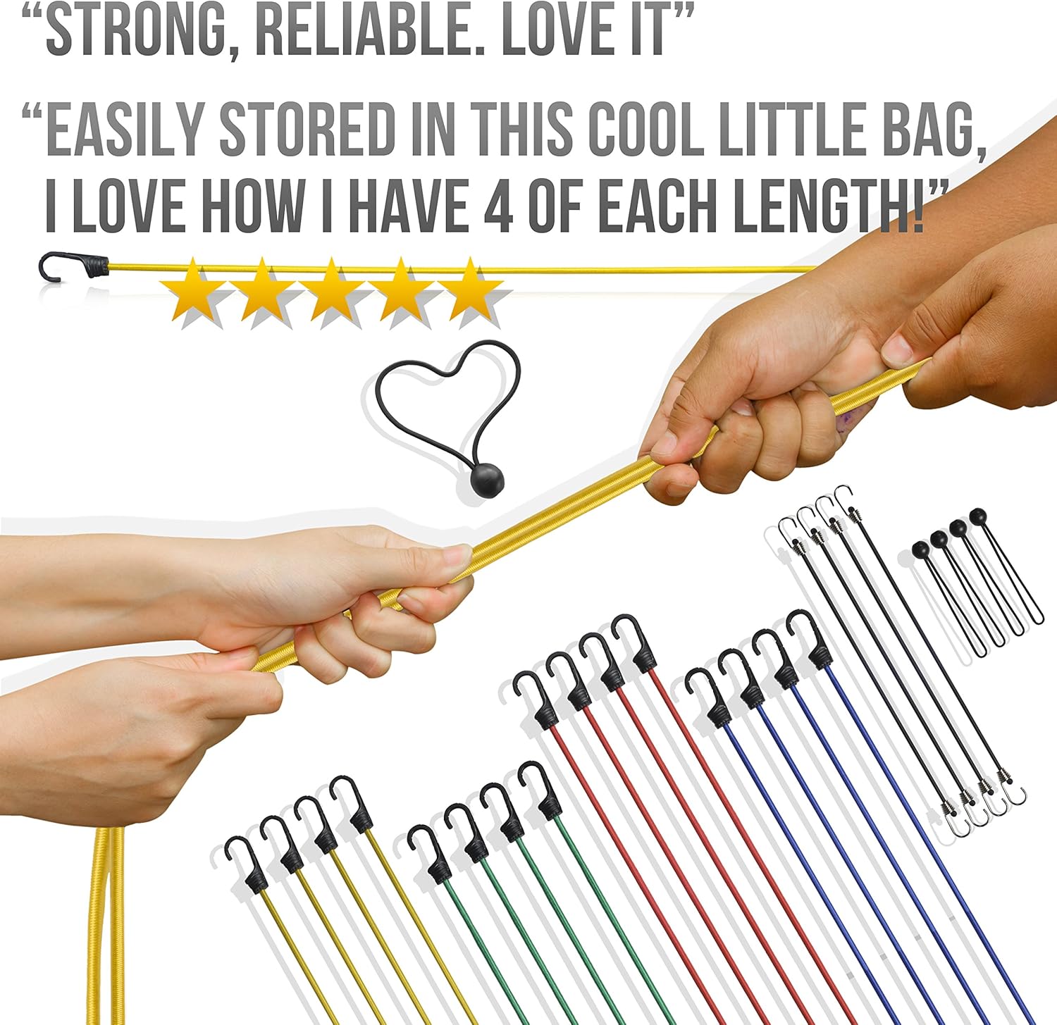 Starling's Bungee Cords with Hooks – Heavy Duty Bungie Straps Assortment Set of 24 100% Latex – Elastic Stretch Cord, Pull Ropes for Motorcycle Truck Car Trailer Camper Bike W/Bungees Ball-Canopy Tie: Automotive