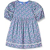 Amazon Essentials Girls and Toddlers' 100% Cotton Puff-Sleeve Fit & Flare Dress