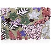Embroidered Sequin Wedding Clutch Purse for Women - Beaded Floral Envelope Evening Bag |Slim Party Handbag| Wedding, Prom
