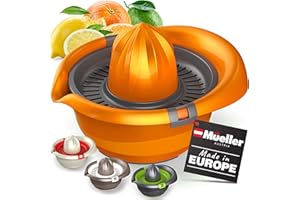 MUELLER AUSTRIA Mueller Citrus Lemon Orange Juicer, Hand Squeezer Rotation Press, Manual Juicer with Easy Pour Spout, European Made, Dishwasher Safe, Orange