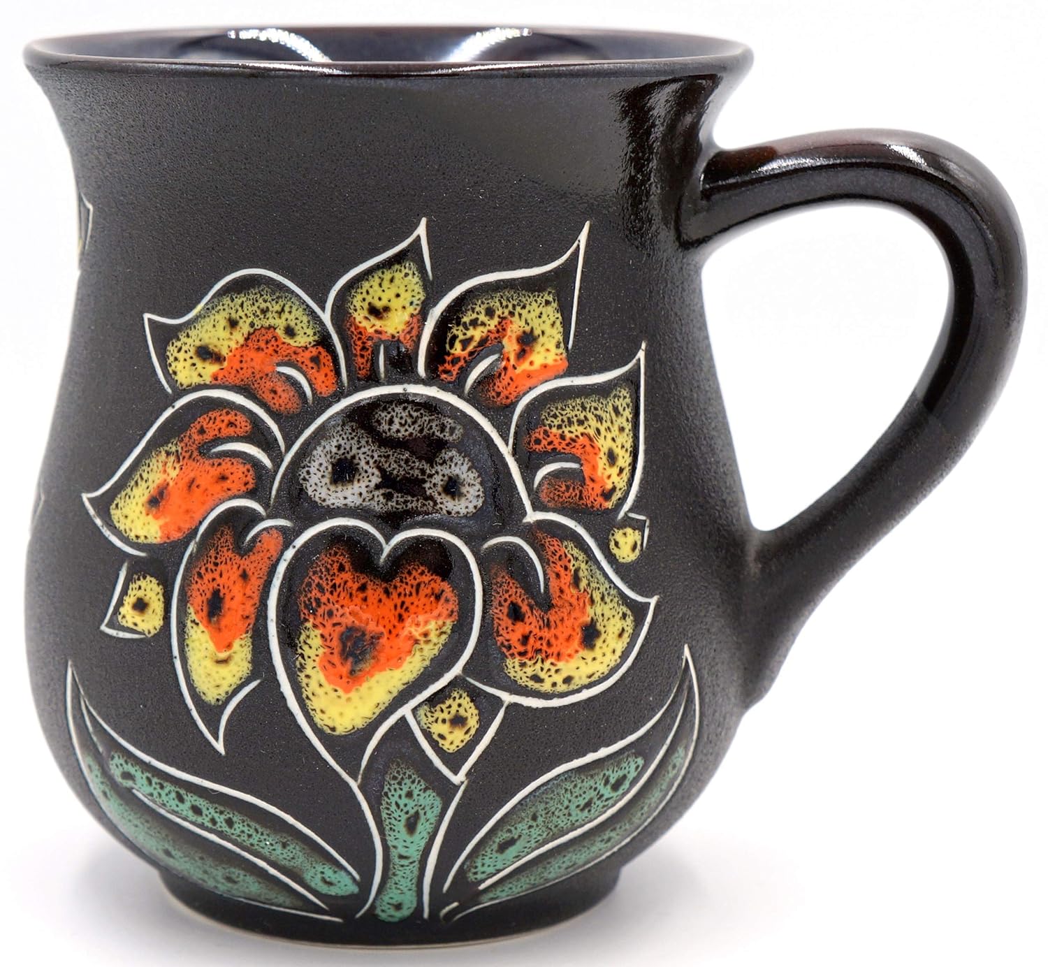 Sunflower mug, Handmade pottery rustic coffee mug 9.5 oz