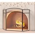 Mr IRONSTONE 3-Panel Fireplace Screen 51.5"W X 32.5"H - Foldable Wrought Iron Spark Guard, Black