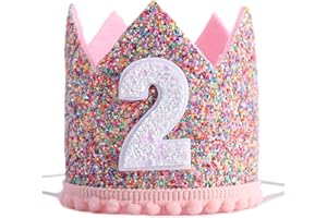 WAHAWU Rainbow Glitter Crown for 2nd Birthday - Kids' Hair Accessory, Photo Prop, and Party Decoration