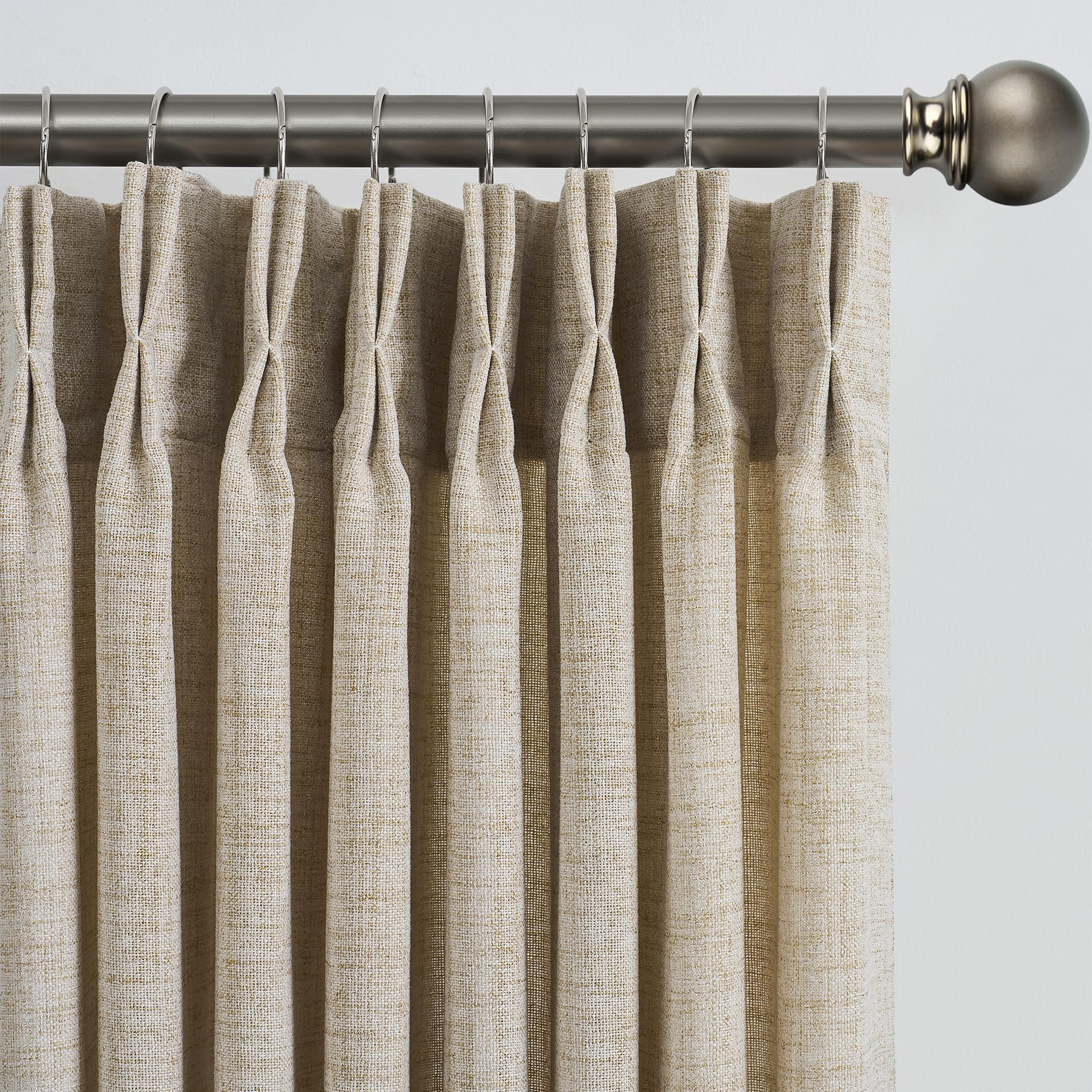 Photo 1 of Beige Sheer Curtains 120 Inches Long with Pinch Pleat,Back Tab Pleated Drapes Hooks Thick Linen Textured Boho Farmhouse Extra Long 120 Inch Curtain for Dining Bedroom 42 Inch Wide Each Panel