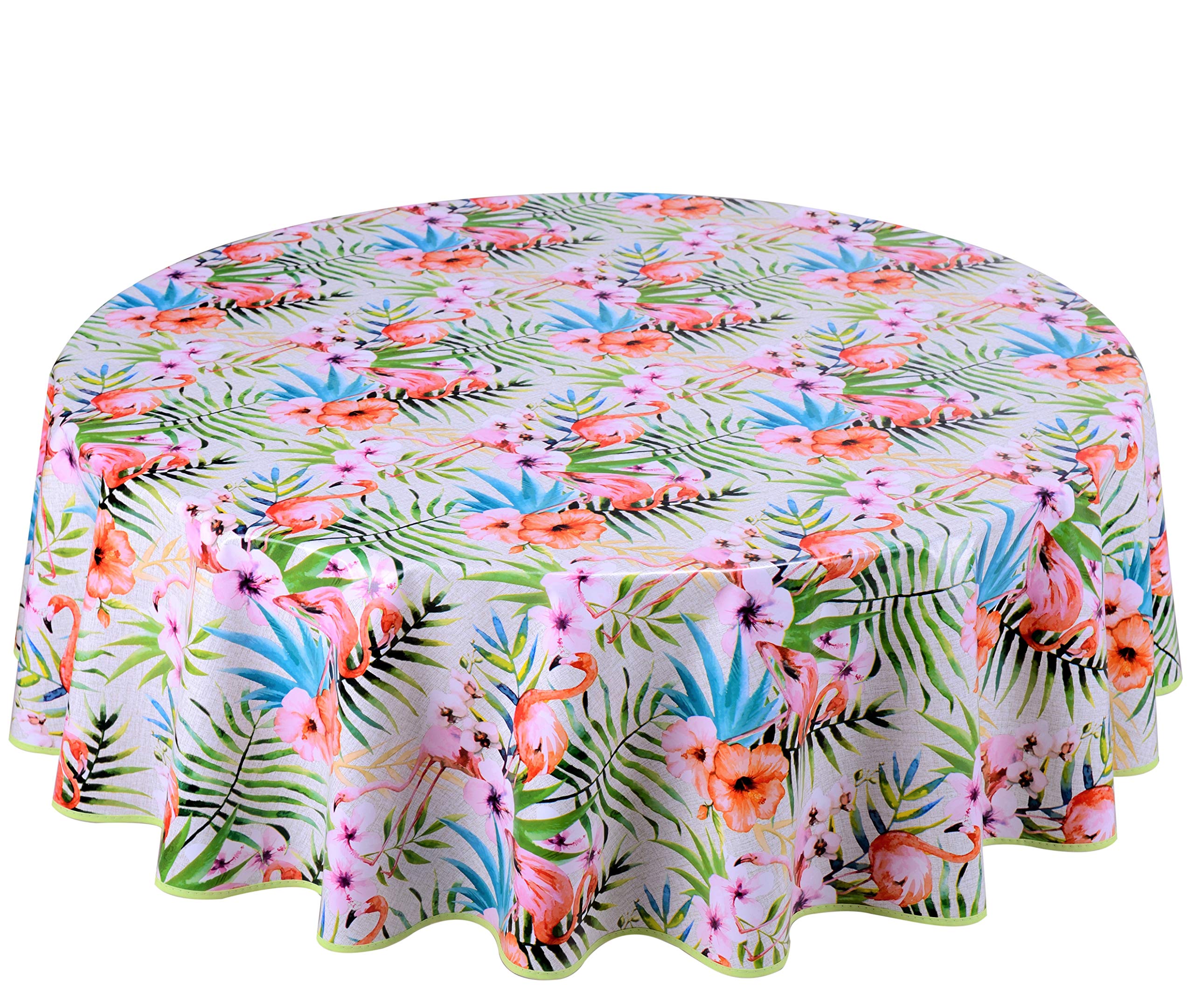 Home Direct Round Oilcloth PVC Wipe Clean Tablecloth Table Cover 160cm 62" White Pink Green Flamingo