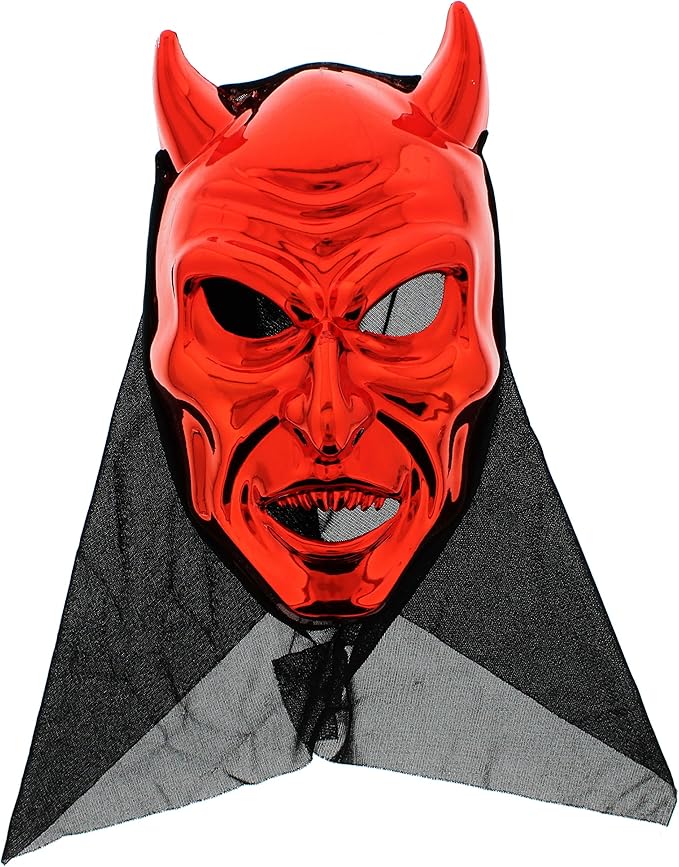 Zac's Alter Ego Scary Metallic Red Halloween Demon Mask with Black Veil Clothing