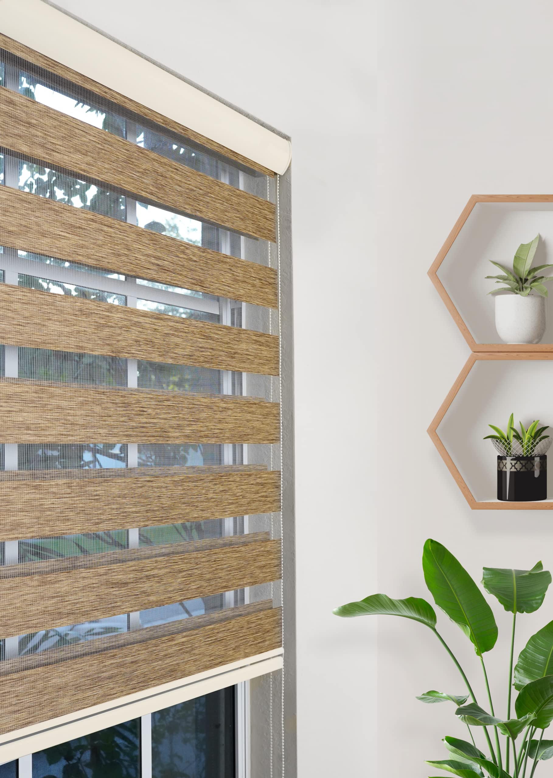 Pinecrest Home Goods Custom-Cut Size Zebra Blinds for Indoor Windows Light Filtering & Room Darkening Shades (Brown Color) (Height 94 inch) (Width 34 inch)