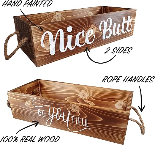 Wooden Bathroom Decor Box 2 Sides Nice Butt Beyoutiful Funny Gift Toilet Tank Paper Holder Perfect For Home House Farmhouse Storage Rustic Diaper Organizer Art Signs Counter Rectangle Basket Tray Tissue Holders