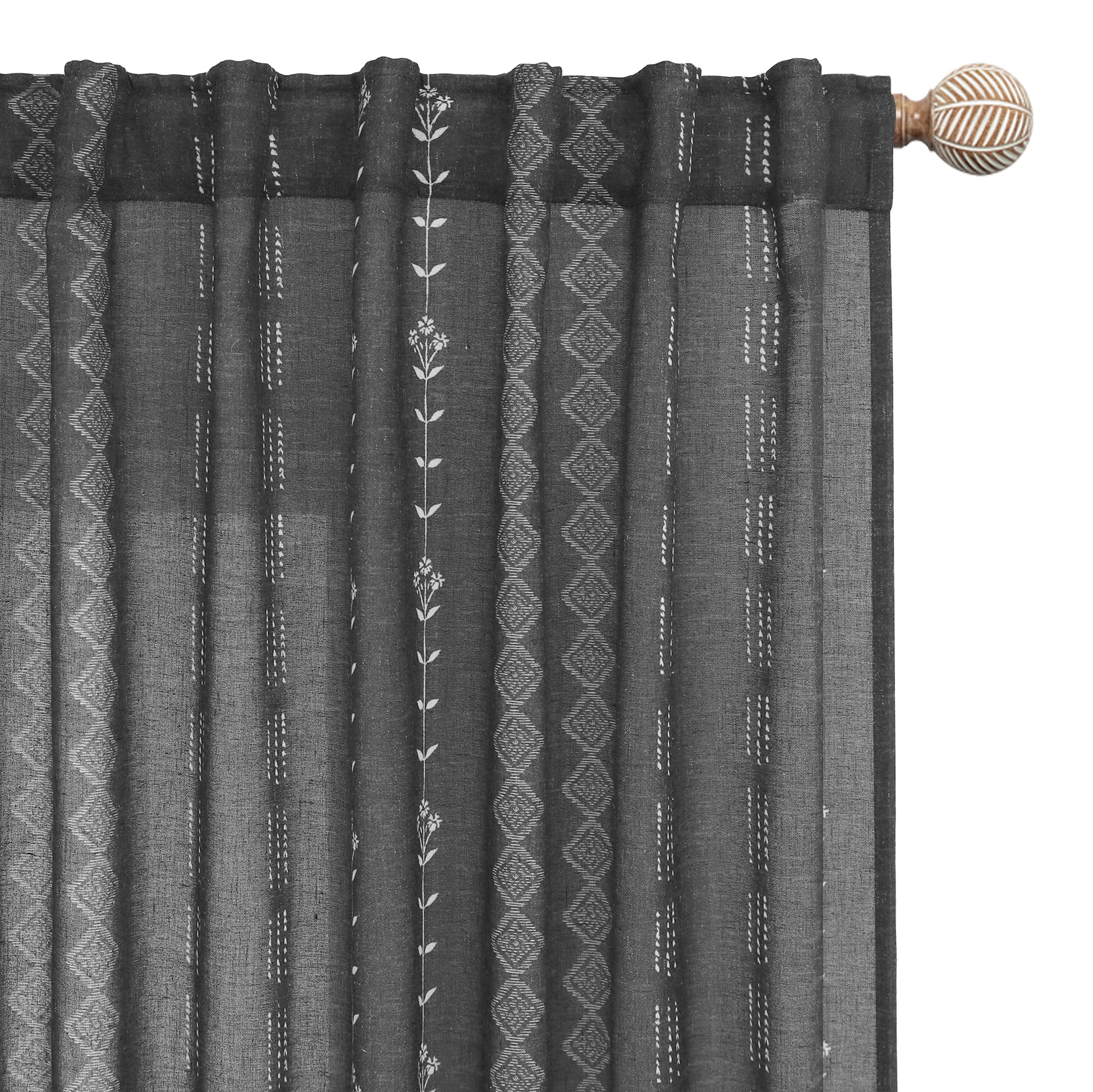 Photo 1 of Black and White Boho Floral Curtains for Bedroom Living Room,Aztec Tribal Bohemian Striped Printed Pattern Sheer Curtains 84 Inches Long 2 Panels