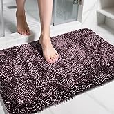 Yimobra Large Bathroom Rug Non Slip 36x24 Inch, Extra Thick Soft Absorbent Chenille Bath Mat, Machine Washable Bath Rugs for Bathroom Floor, Tub and Shower, Home Decor Accessories, Purple Grey