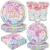 JVORFDG 120Pcs Mermaid Birthday Party Plates Under the Sea Ocean Paper Disposable Tableware Set for Girls Kids Birthday Party Decorations Serve 24