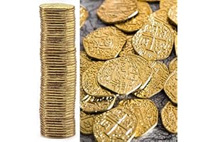 Beverly Oaks Metal Pirate Coins - Gold Spanish Doubloon Replicas - Fantasy Metal Coin Pirate Treasure (50-Coins-All Gold)