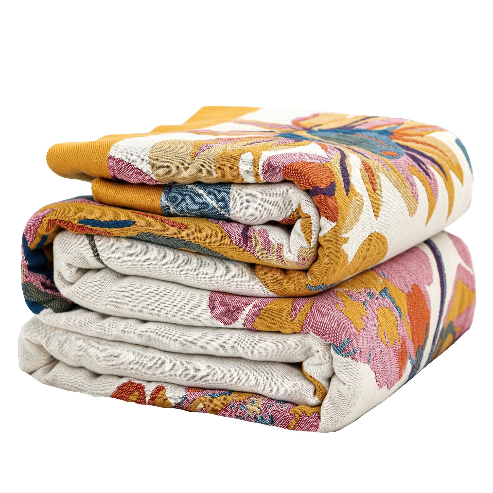 Photo 1 of VANJOROY Boho Throw Blanket, 100% Organic Cotton Breathable Ultra Soft Bed Cover 50" x 60" Throw - All Season Rustic Floral Farmhouse Decor Blanket for Sofa Couch Chair and Gift-Beige