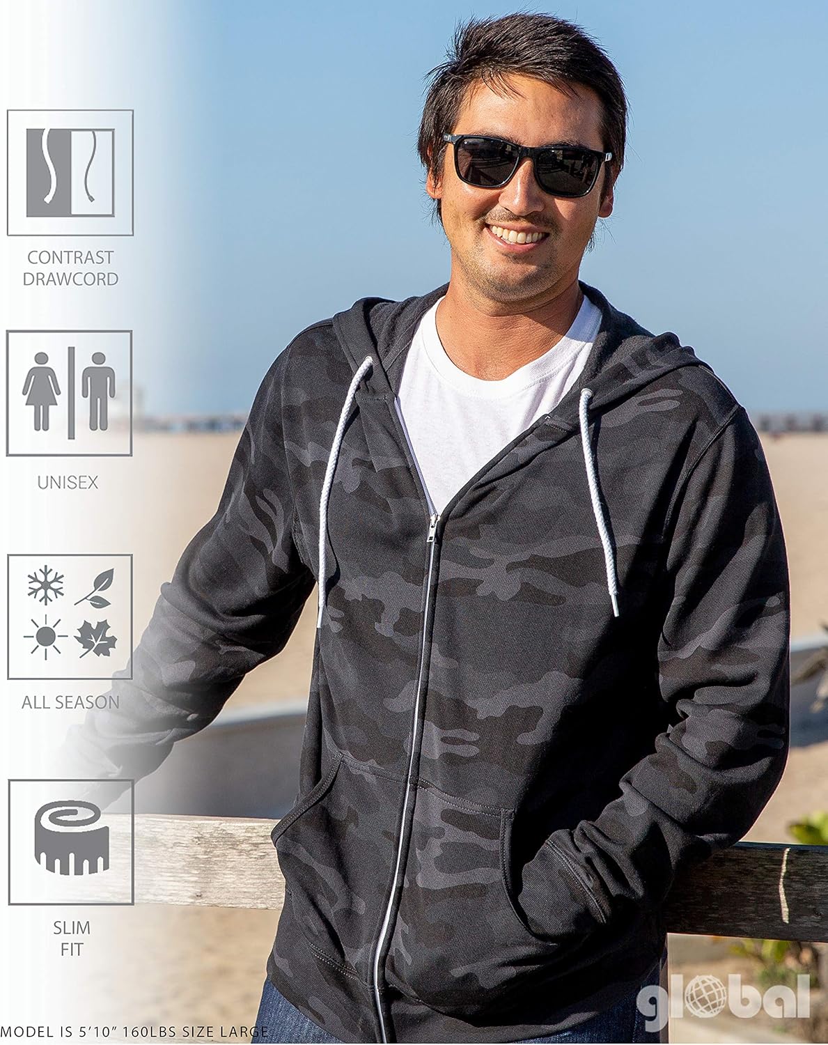 Global Blank Slim Fit Lightweight Zip Up Hoodie Men and Women Hooded Sweatshirt at  Men’s Clothing store