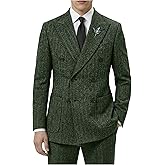 Retro Tweed Men's Suit Herringbone 2 Piece Slim Fit Double Breasted Suits Prom Wedding Tuxedo Jacket Blazers Pants for Men
