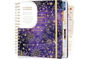 CAGIE 2026 Planner Weekly and Monthly Dec 2025-Dec 2026 Hard cover Calendar Planners with Stickers 26 Planner for Women with Tabs Spiral Bound Yearly Agenda, Purple, 8.3"x9.1"