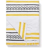 Gray and Yellow Mexican Blanket by Laguna Beach Textile Co - Beach, Yoga, Camping, or Decorative Throw Blanket - Traditional 