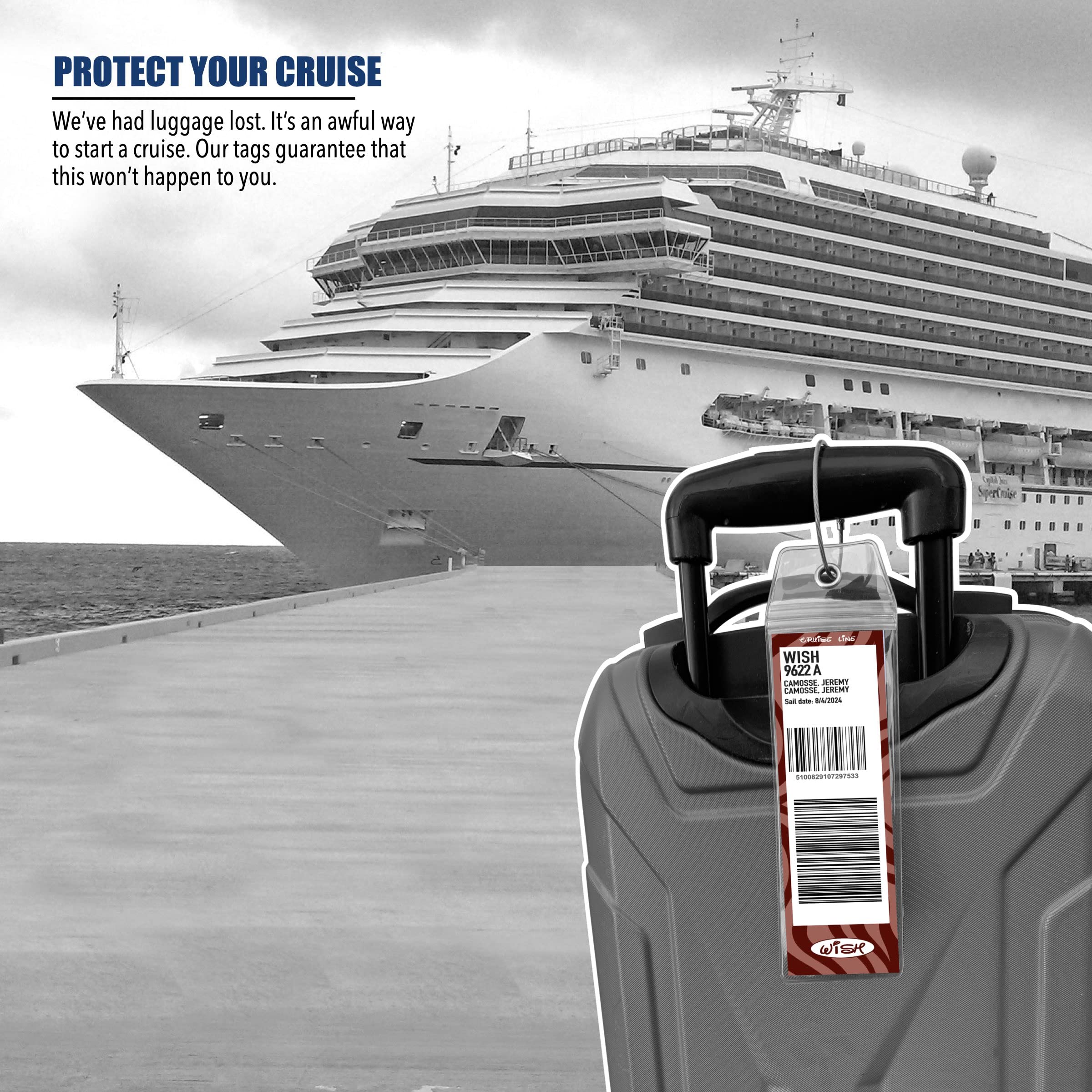 Cruise On Disney Cruise Luggage Tag Holders (4 Pack) & Lanyards (2 Pack) – Large, Clear, Waterproof Cruise Essentials 2025-2026 – Durable ID Holders for Ship Cards (Royal & Navy Blue)