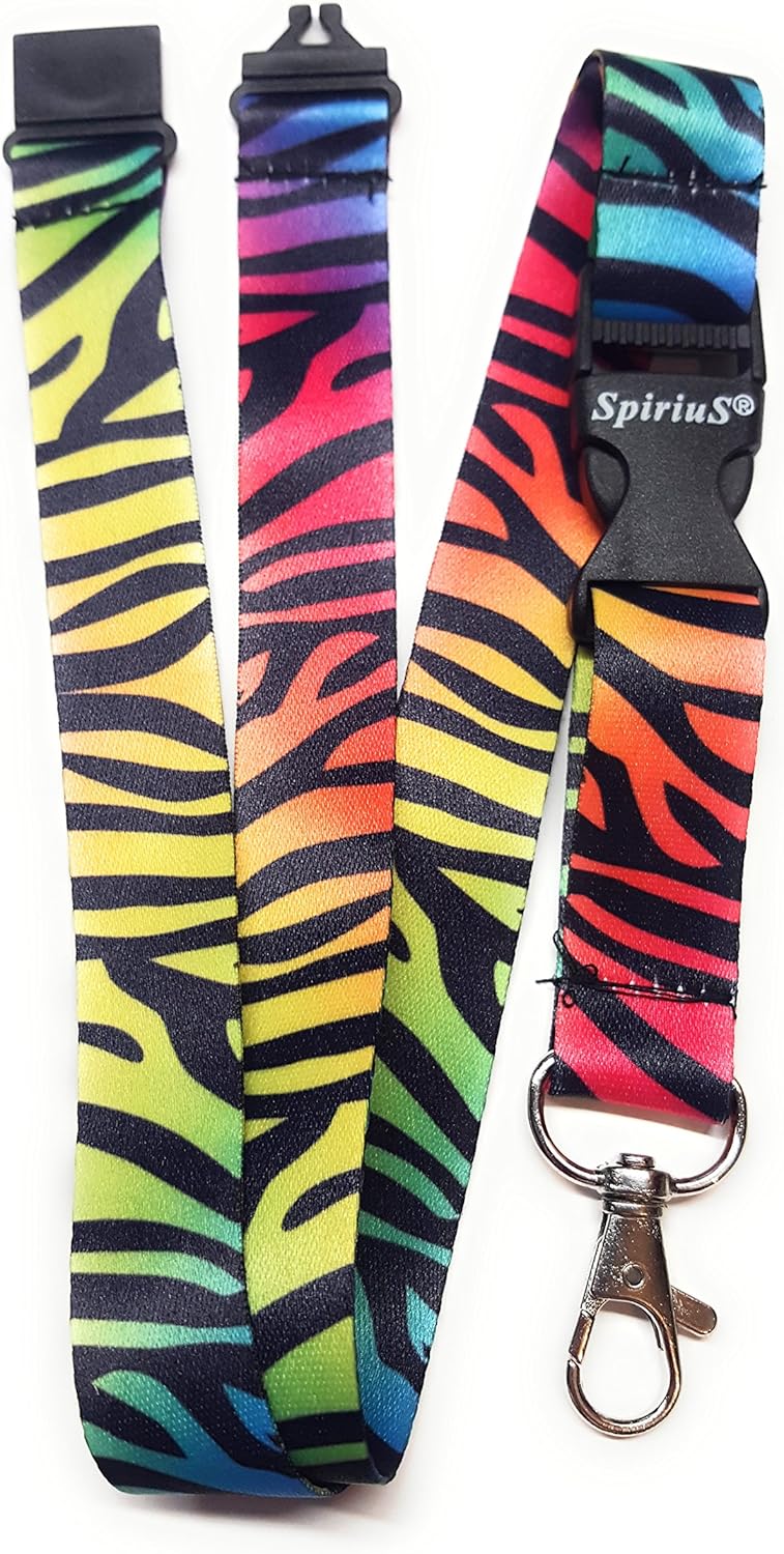 Lanyard Neck Strap for id Card Badge Holder with Safety Clip Breakaway 2cmx43cm SpiriuS Rainbow z (Zebra)