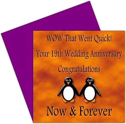 On Your 19th Wedding Anniversary Card 19 Years Bronze Anniversary Rosie Posie Penguin Design For Family Friends Amazon Co Uk Office Products