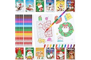 BenLouis 24 Christmas Mini Coloring Books Kids with 24 Stacking Crayons Xmas Theme Party Favors Activity Books Bulk for Kids Holiday Birthday Goodie Bag Gift Stuffer Classroom Reward