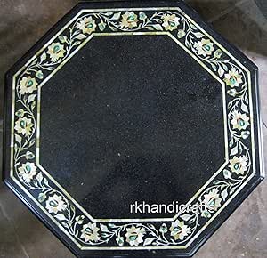 Mesa auxiliar de mármol negro con forma octágono de 18 pulgadas, mesa