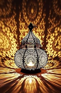 Orientalische Laterne aus Metall Ziva Schwarz 30cm | orientalisches Marokkanisches Windlicht Gartenwindlicht | Marokkanische Metalllaterne für draußen als Gartenlaterne, oder Innen als Tischlaterne