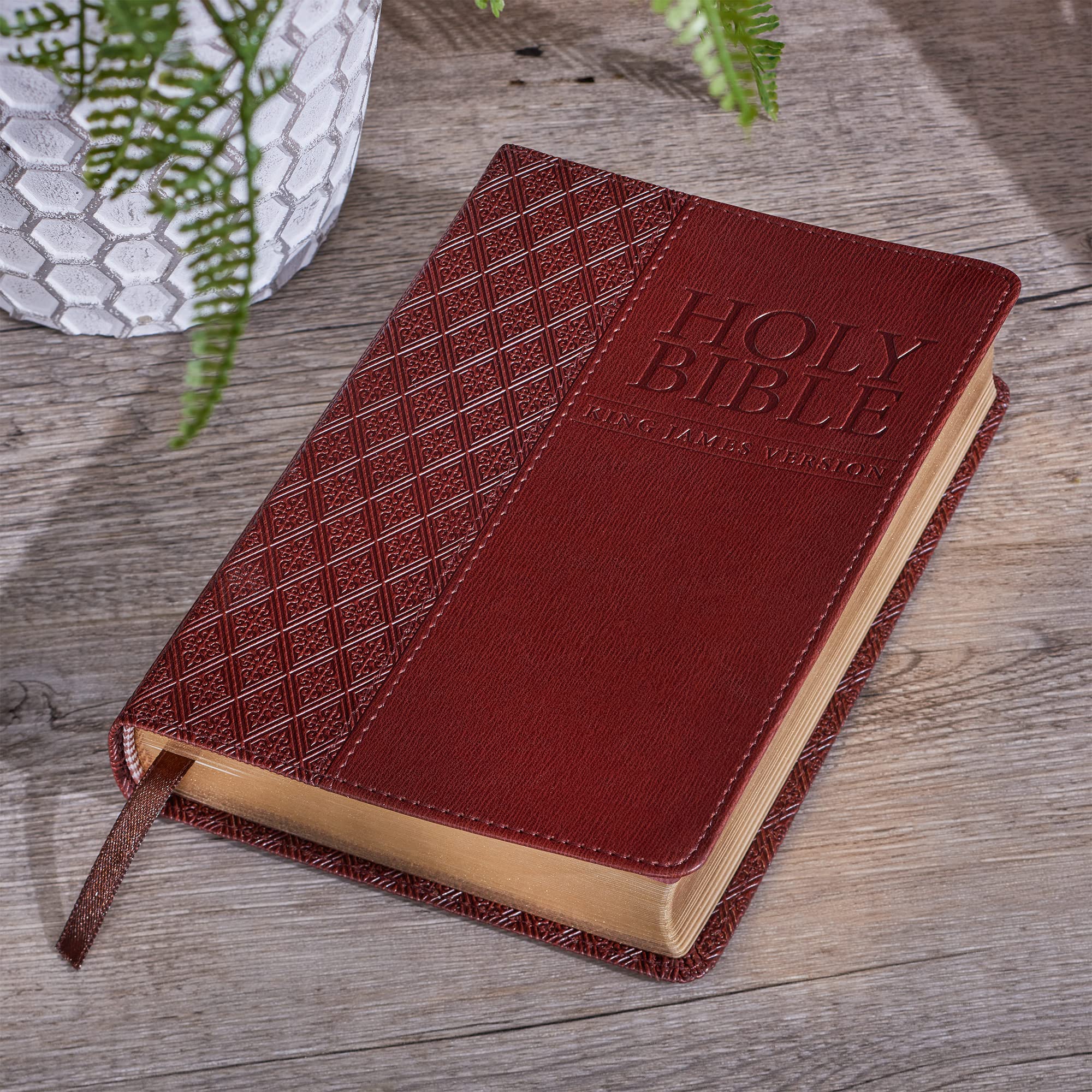 KJV Holy Bible, Compact Faux Leather Red Letter Edition - Ribbon Marker, King James Version, Saddle Tan (KJV Compact Editions)