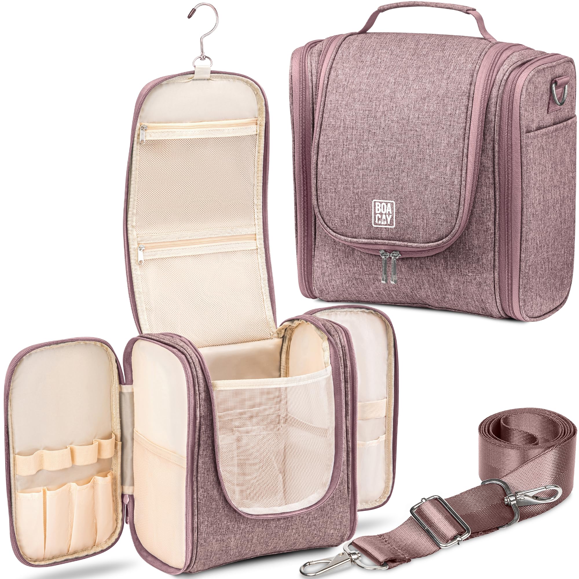 BOACAY Extra Large Hanging Travel Toiletry Bag for Women & Men, Makeup Bag, Shower & Wash Bag, Organiser for Cosmetics, Essentials, Travel Accessories