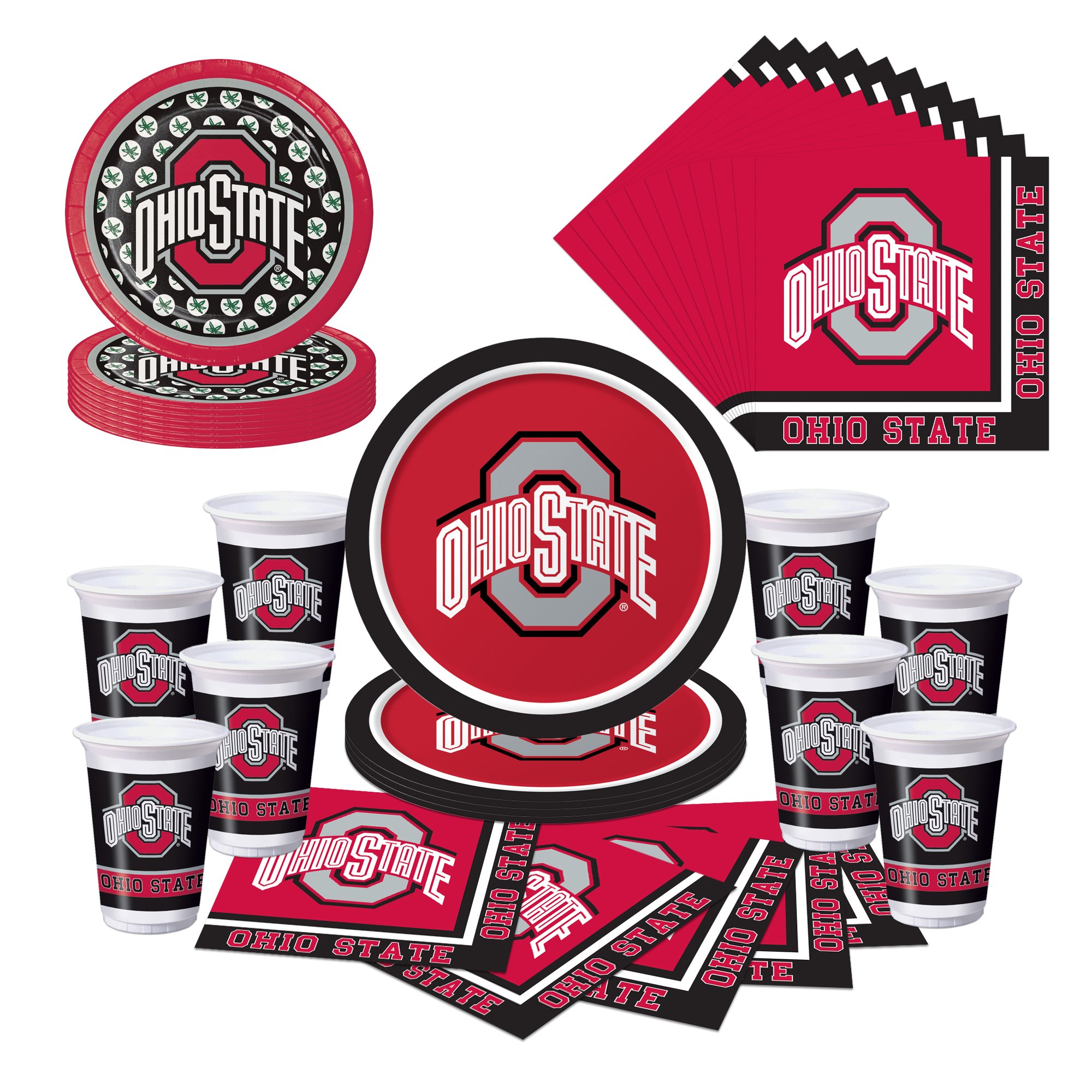 Ohio State Buckeyes OSU Party Supplies Bundle (Serves 8Cloth/2 Sizes Plates/Napkins