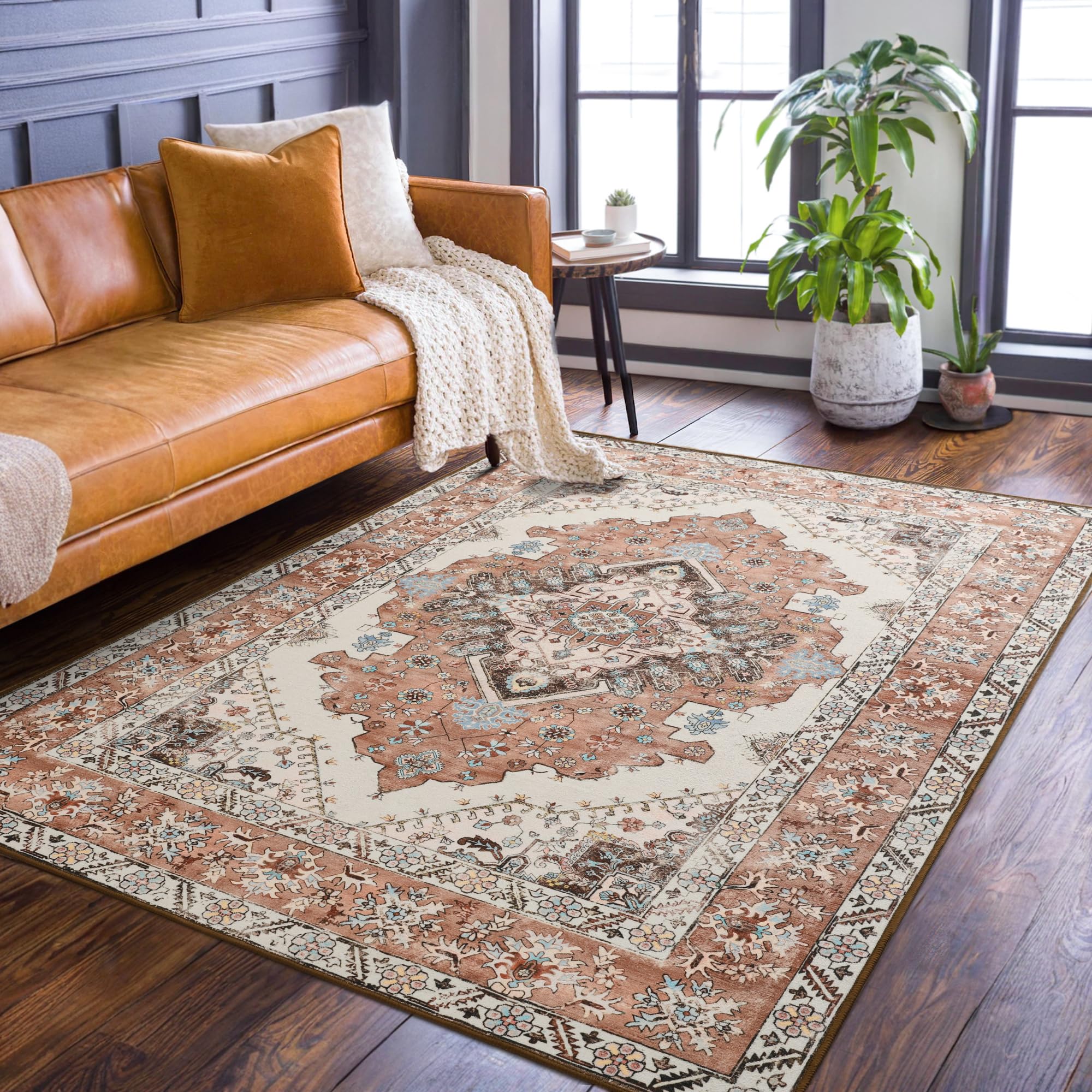 Noahas Orange 3x5 Area Rugs for Bedroom, Vintage Machine Washable Rug ...