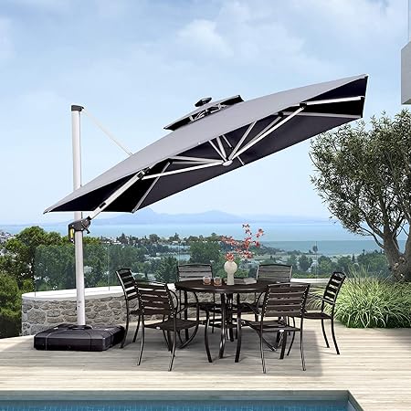Purple Leaf 11 Feet Double Top Deluxe Solar Powered Led Square Patio Umbrella Offset Hanging Umbrella Outdoor Market Umbrella Garden Umbrella Grey Amazon Ca Patio Lawn Garden